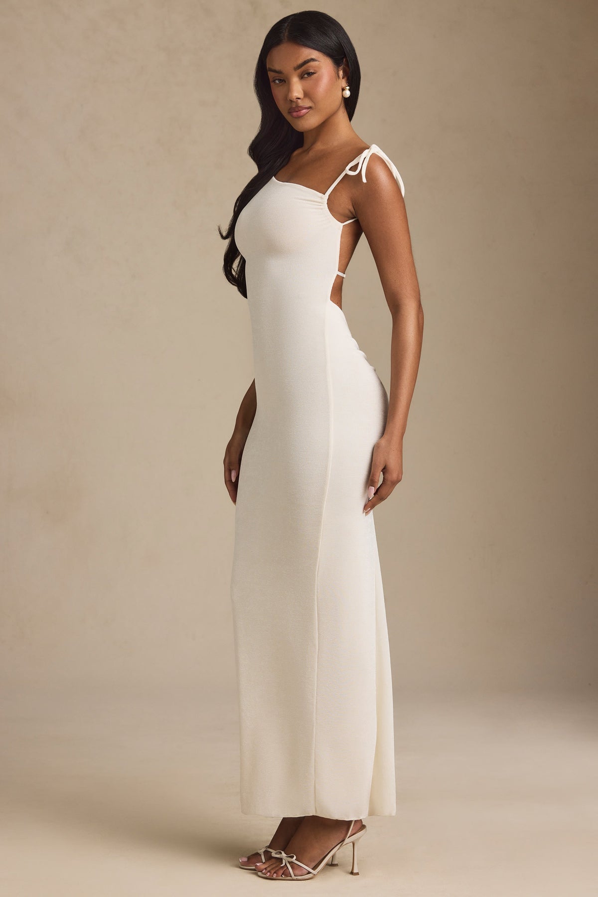 Belavie Noelie Textured Jersey Backless Maxi Dress in Ivory