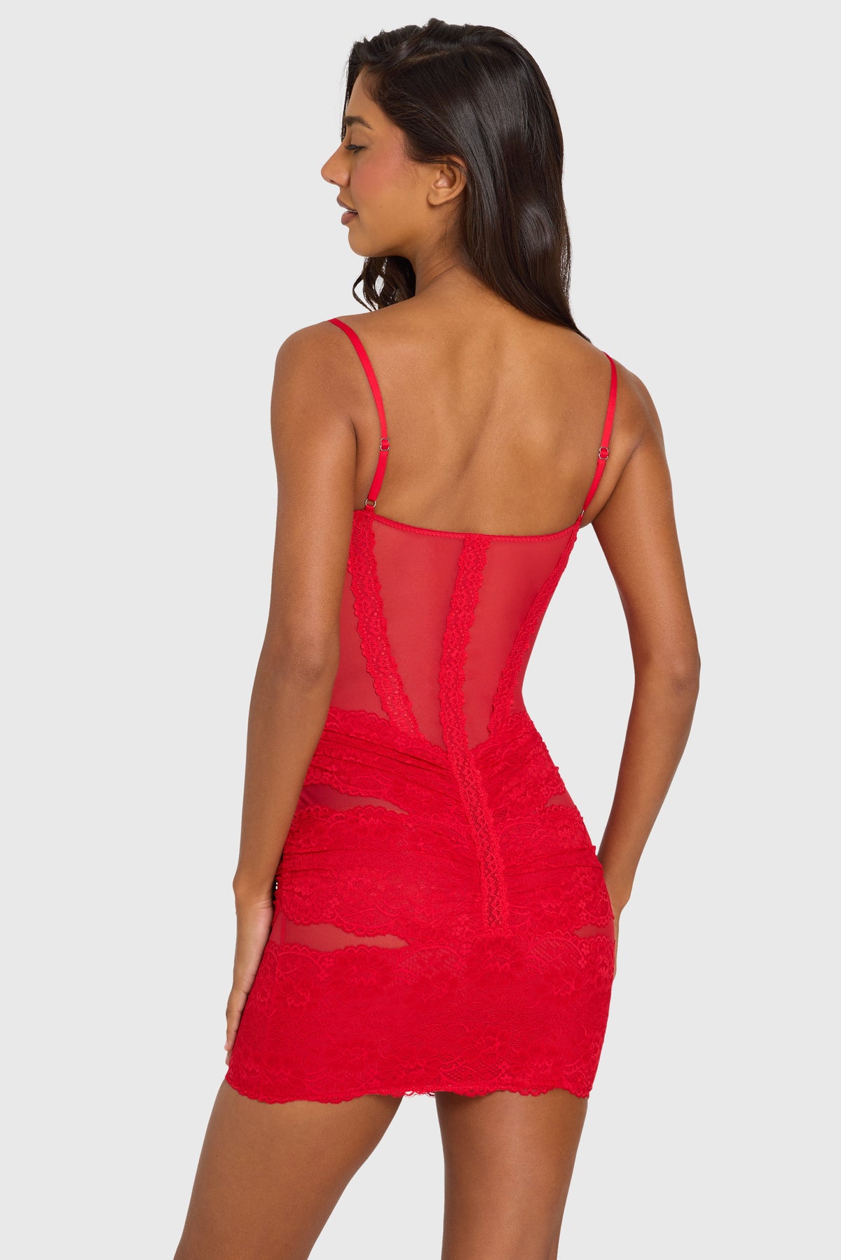 Belavie Evadna Placed Lace-Trim Mini Dress in Cherry Red