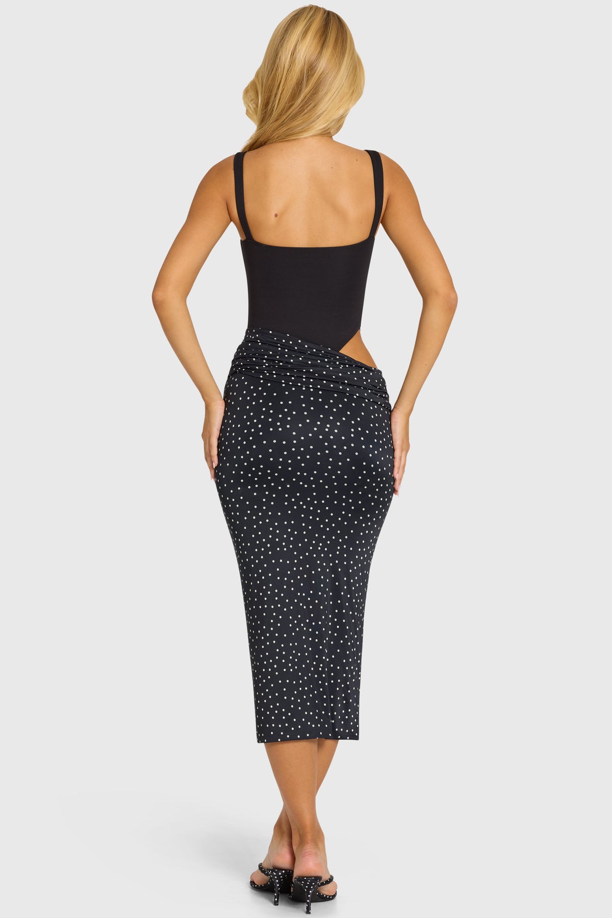 Belavie Oreste Bodice Draped Midi Dress in Black