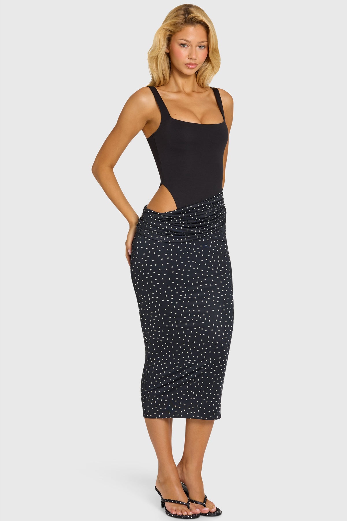 Belavie Oreste Bodice Draped Midi Dress in Black