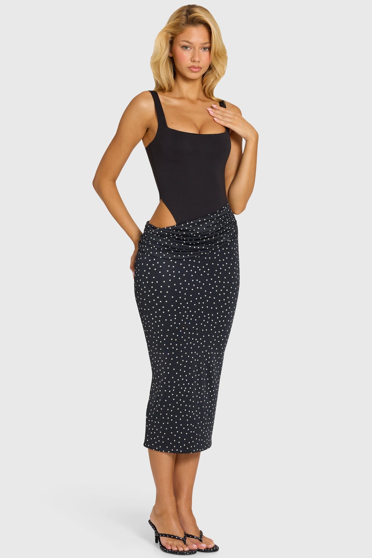 Belavie Oreste Bodice Draped Midi Dress in Black
