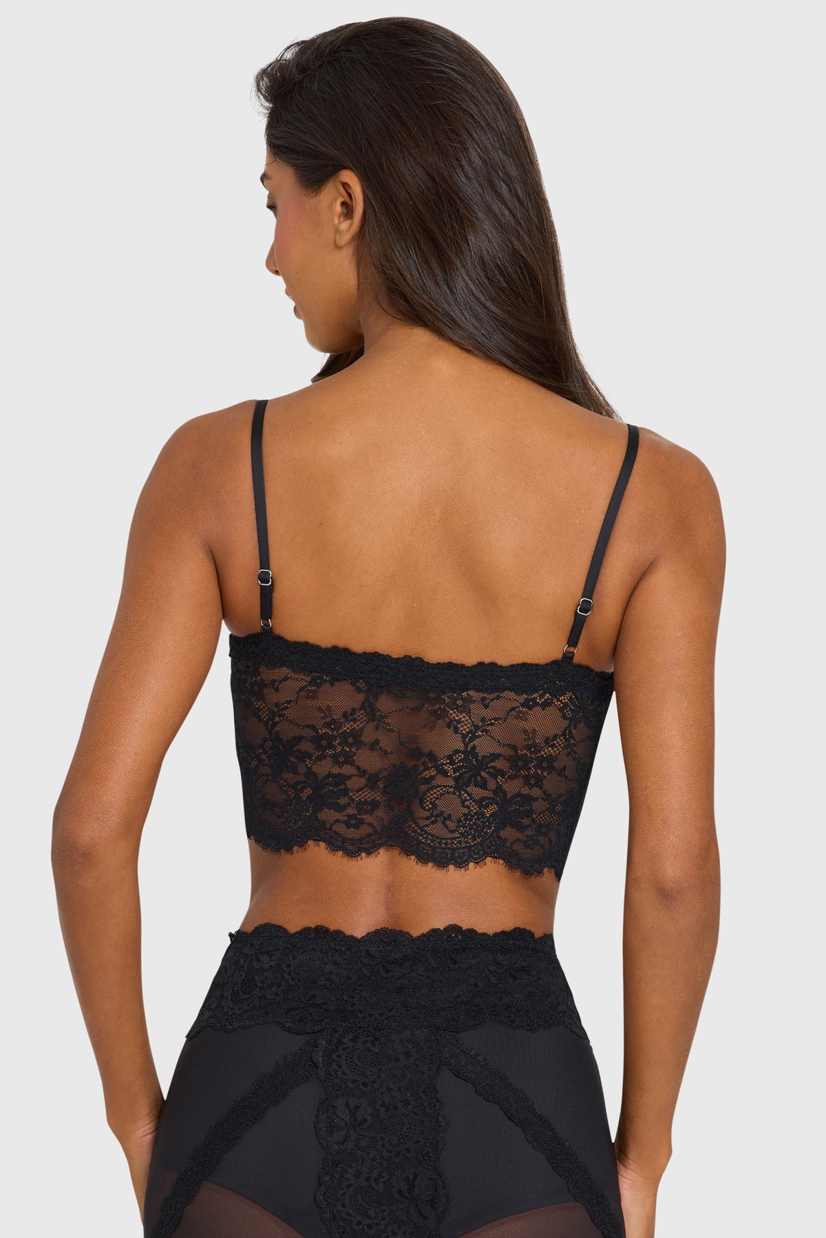 Belavie Elysie Placed Lace-Trim Crop Top in Black