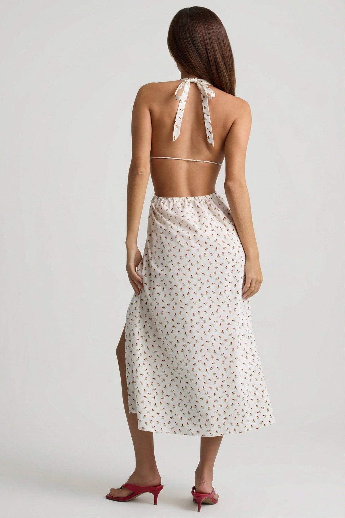 Belavie Aeres Backless Cotton-Poplin Midaxi Dress in Rose Print