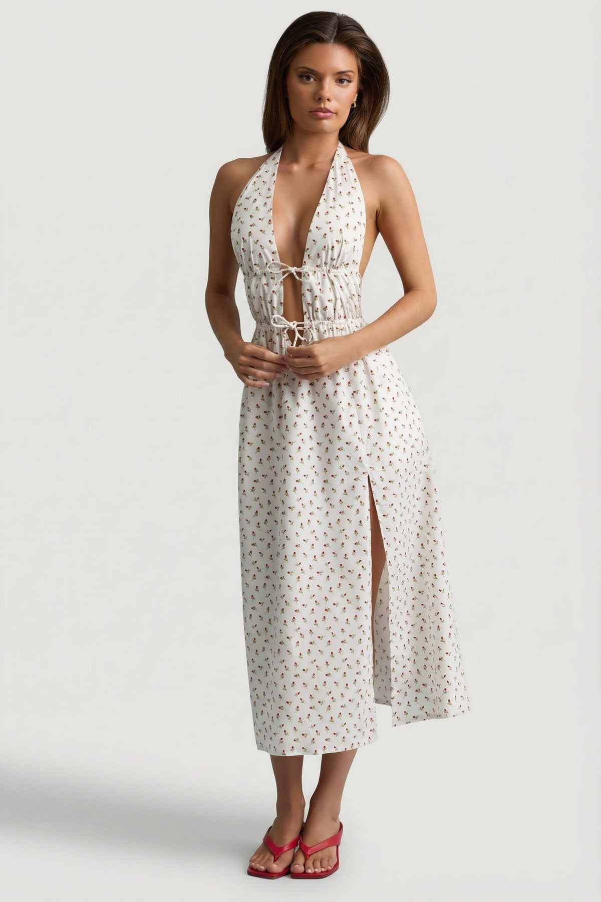 Belavie Aeres Backless Cotton-Poplin Midaxi Dress in Rose Print