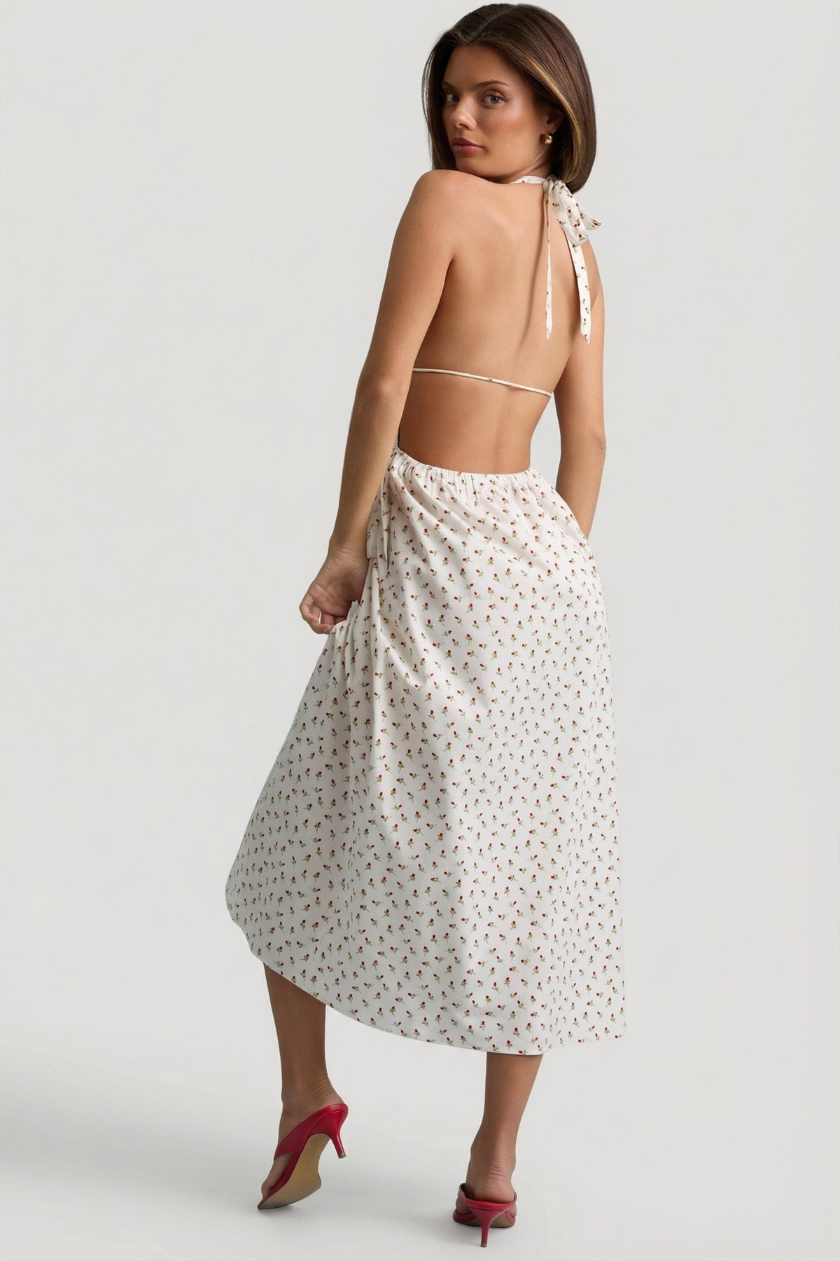 Belavie Aeres Backless Cotton-Poplin Midaxi Dress in Rose Print