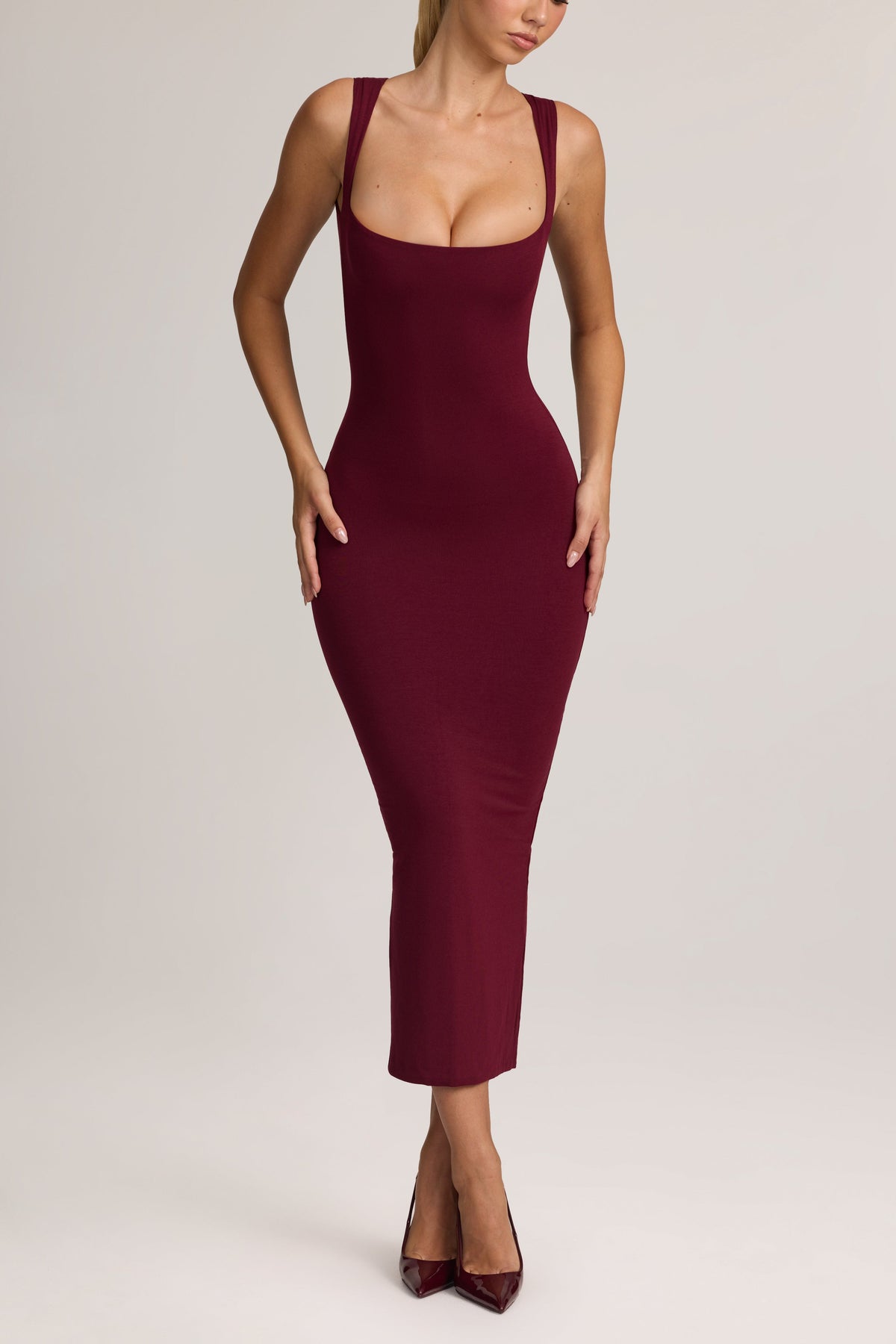 Belavie Ainslea Modal Bodycon Midi Dress in Wine