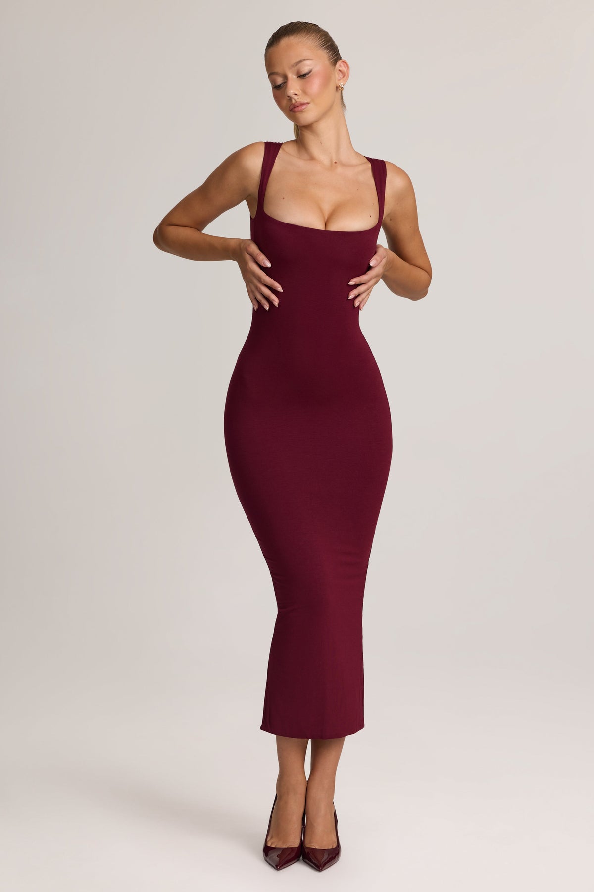 Belavie Ainslea Modal Bodycon Midi Dress in Wine