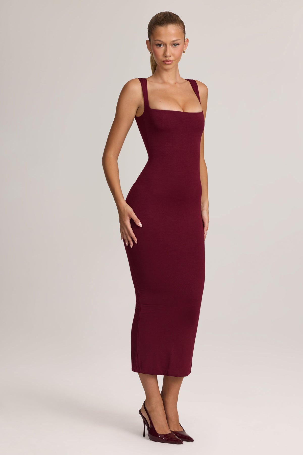Belavie Ainslea Modal Bodycon Midi Dress in Wine