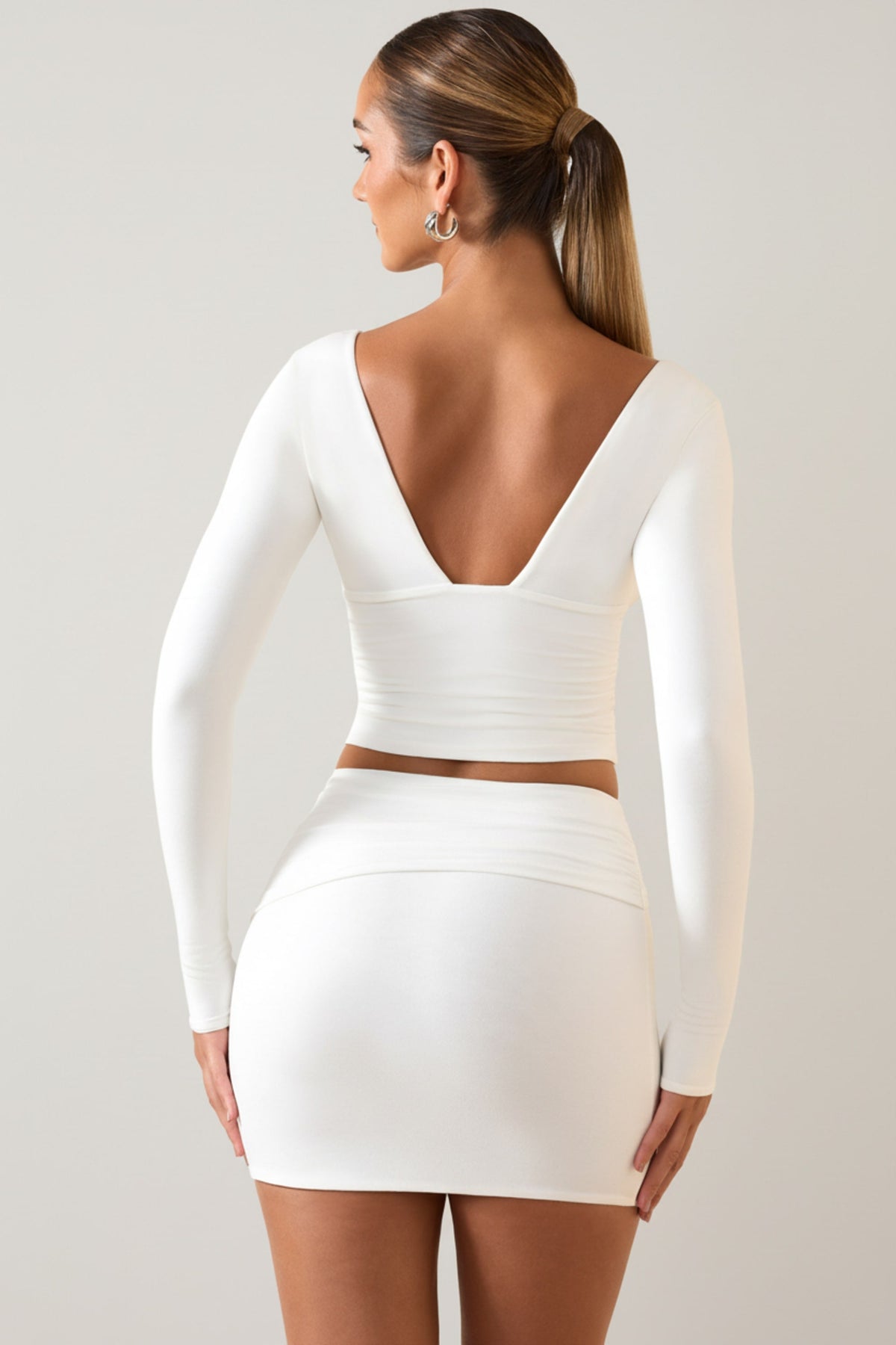 Belavie Alez Modal Twist-Front Mid-Rise Mini Skirt in White