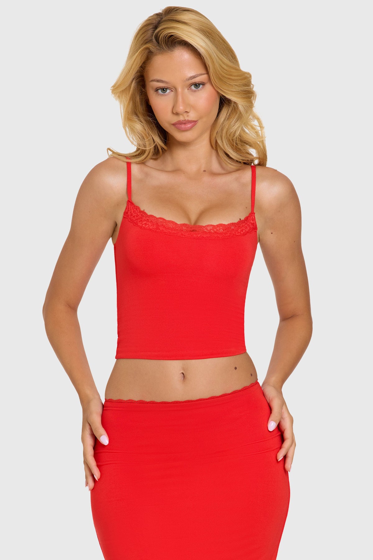 Belavie Alvaie Modal Lace-Trim Top in Cherry