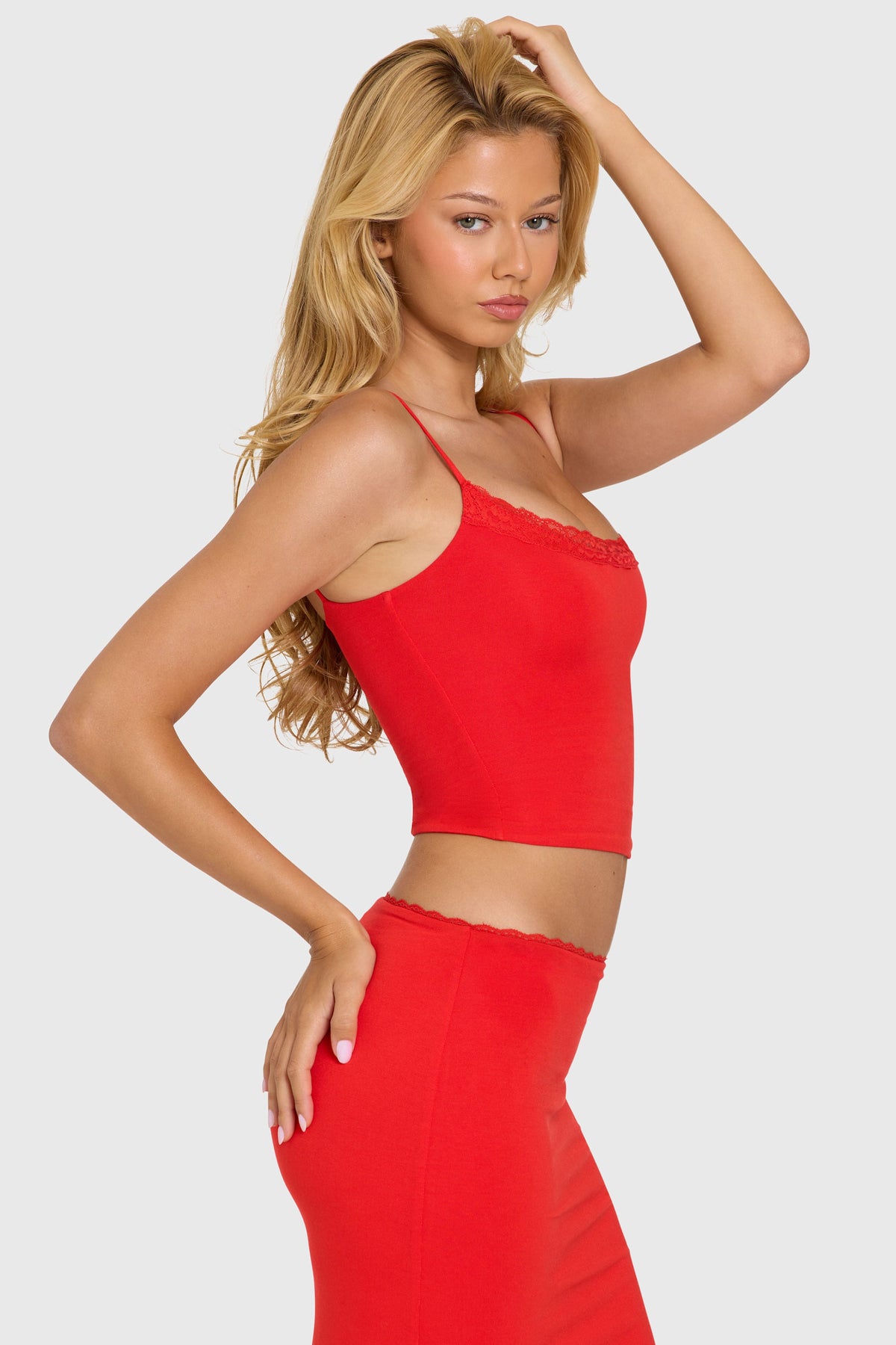 Belavie Alvaie Modal Lace-Trim Top in Cherry