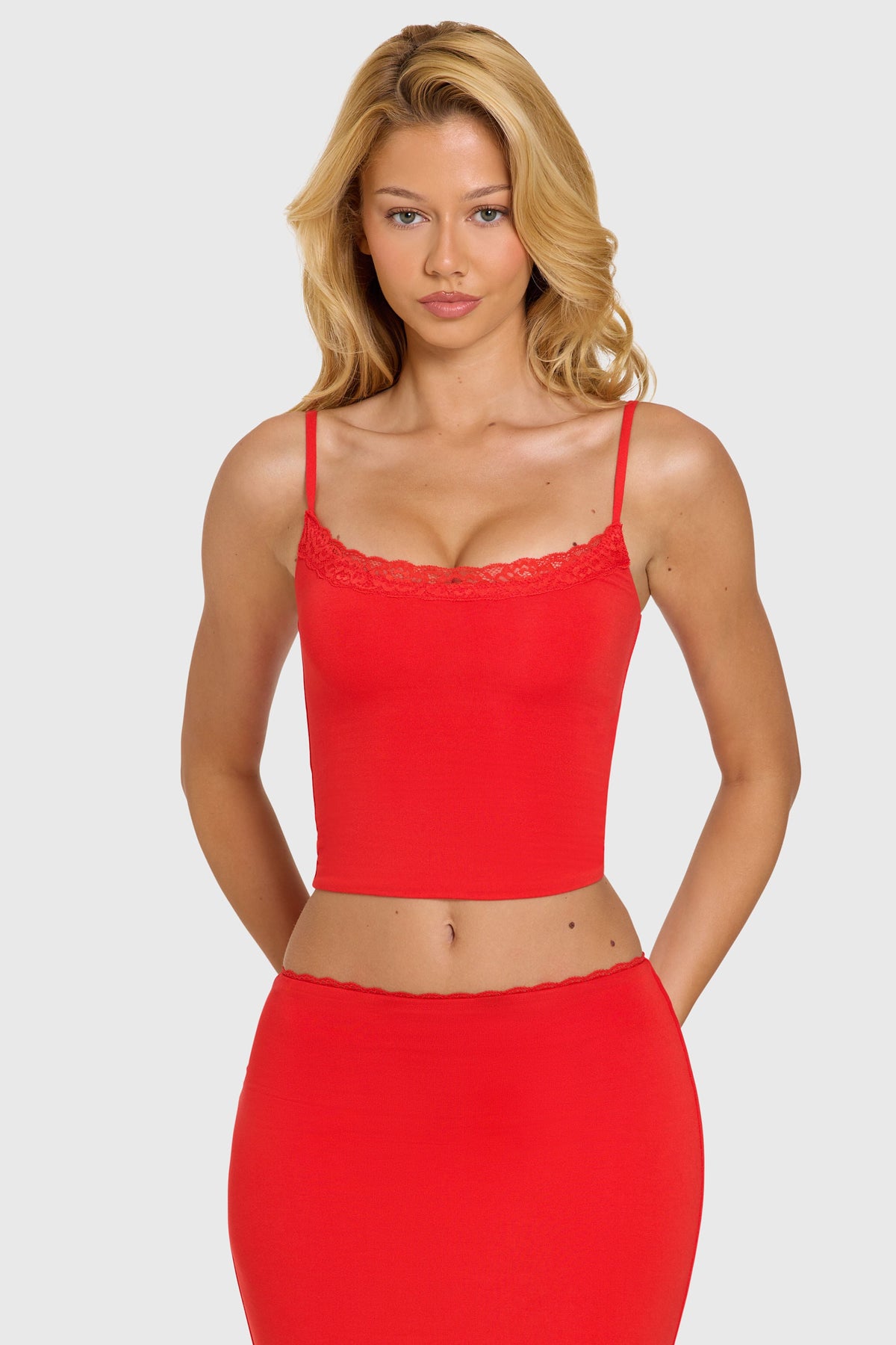 Belavie Alvaie Modal Lace-Trim Top in Cherry