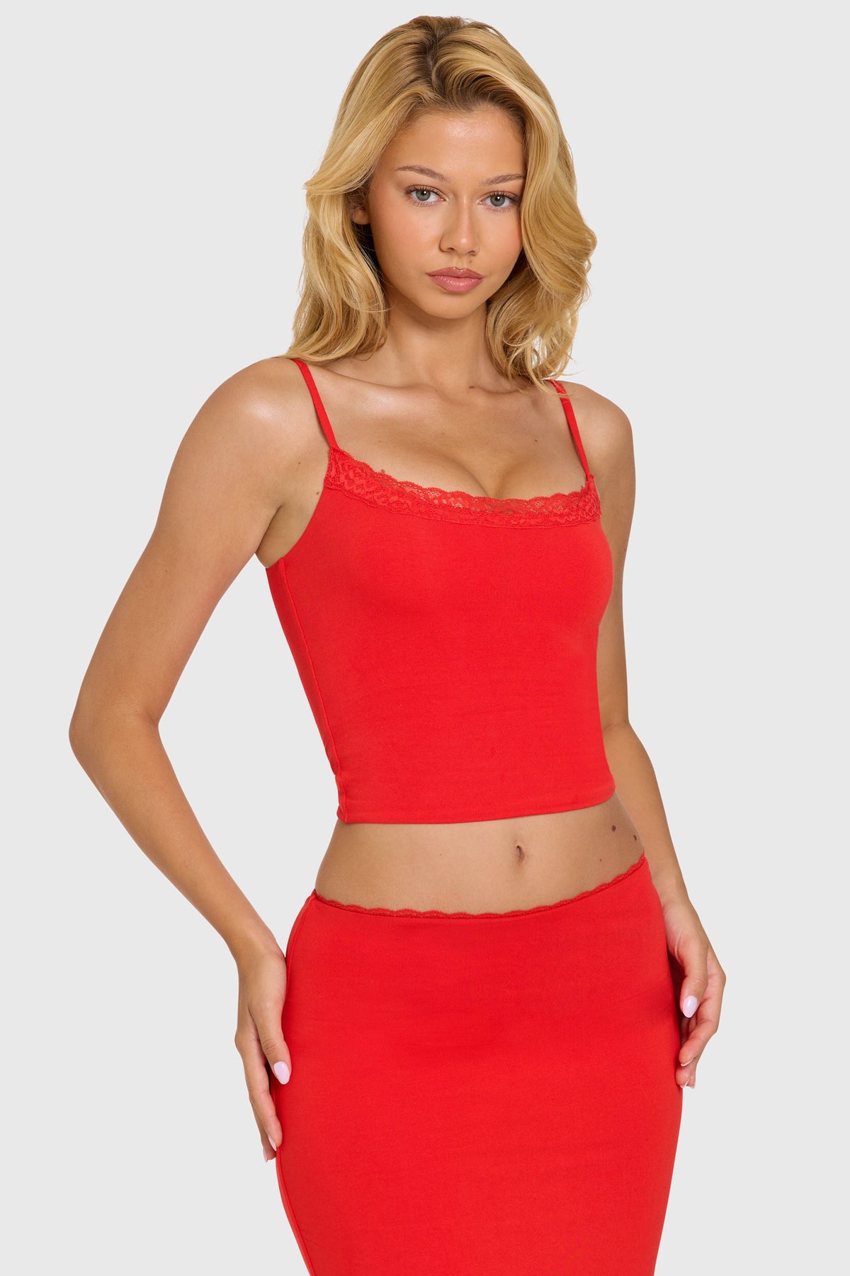 Belavie Alvaie Modal Lace-Trim Top in Cherry