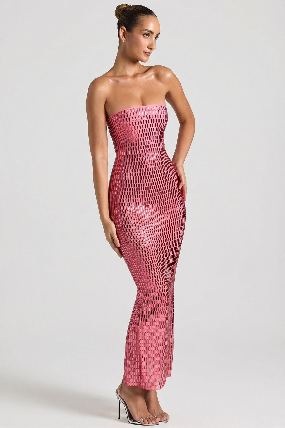 Belavie Amaye Embellished Strapless Bandeau Maxi Dress in Watermelon