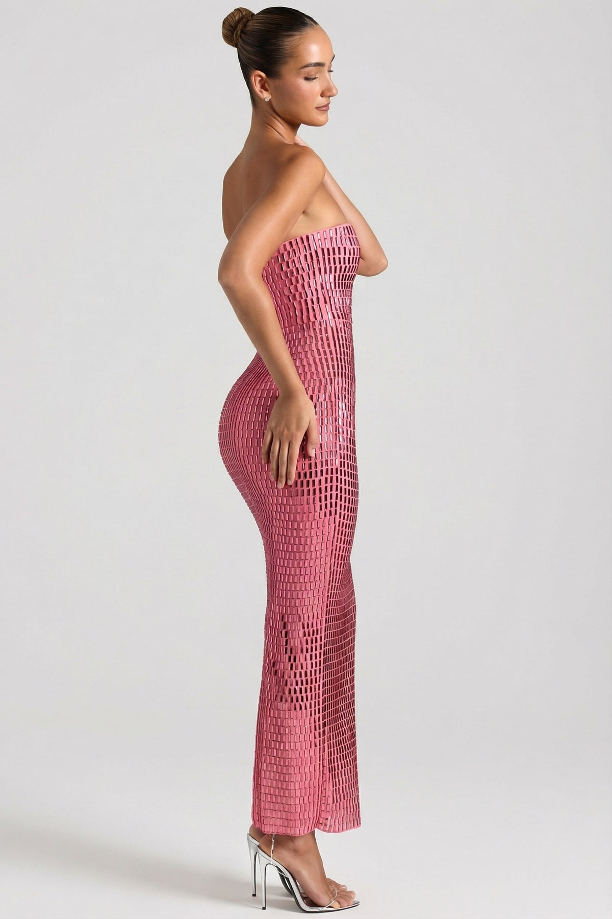 Belavie Amaye Embellished Strapless Bandeau Maxi Dress in Watermelon