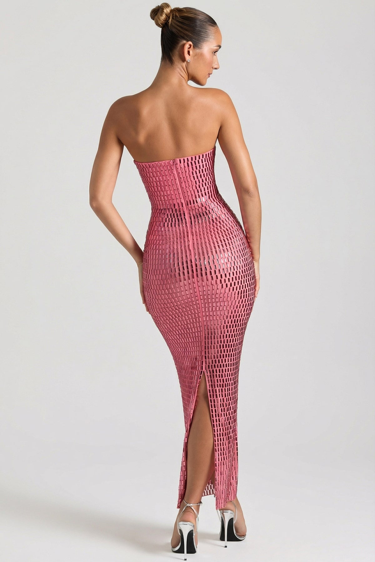 Belavie Amaye Embellished Strapless Bandeau Maxi Dress in Watermelon