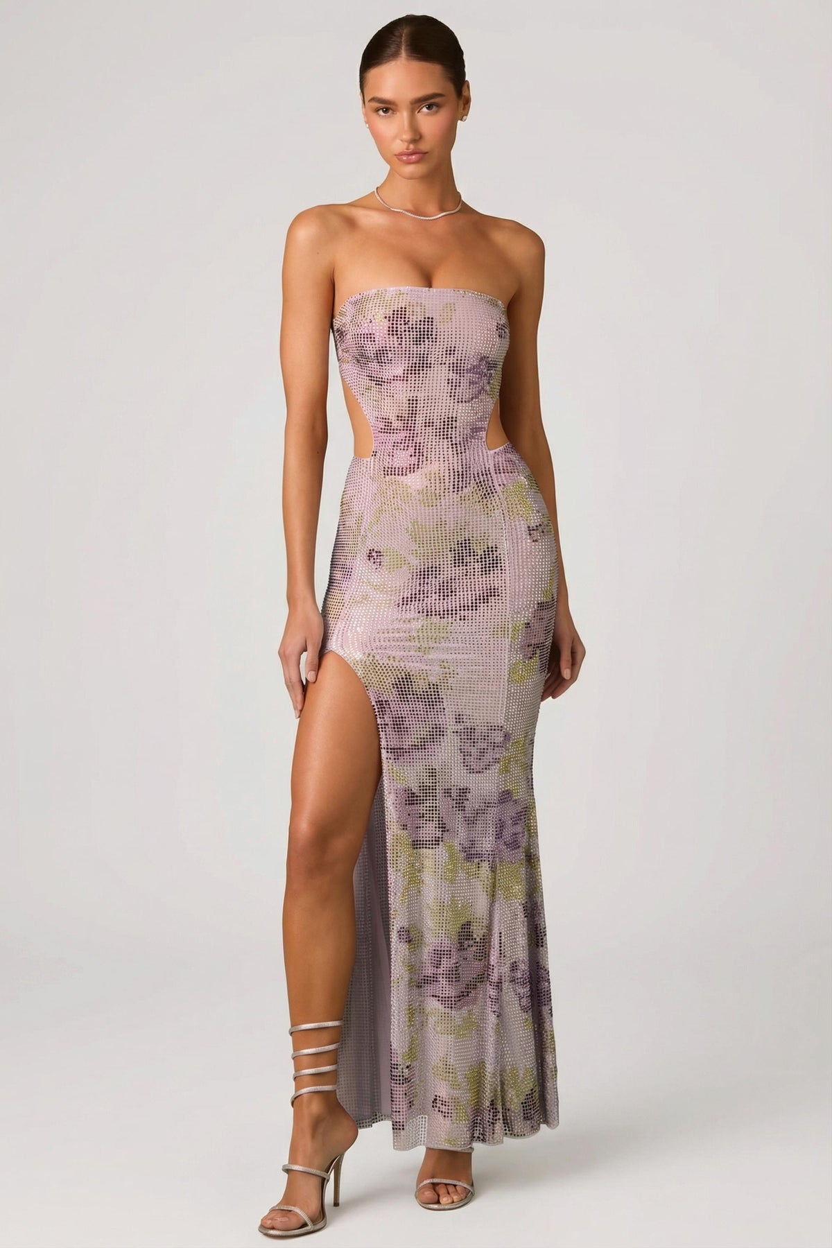 Belavie Lucienna Embellished Cut-Out Fishtail Maxi Dress in Lilac