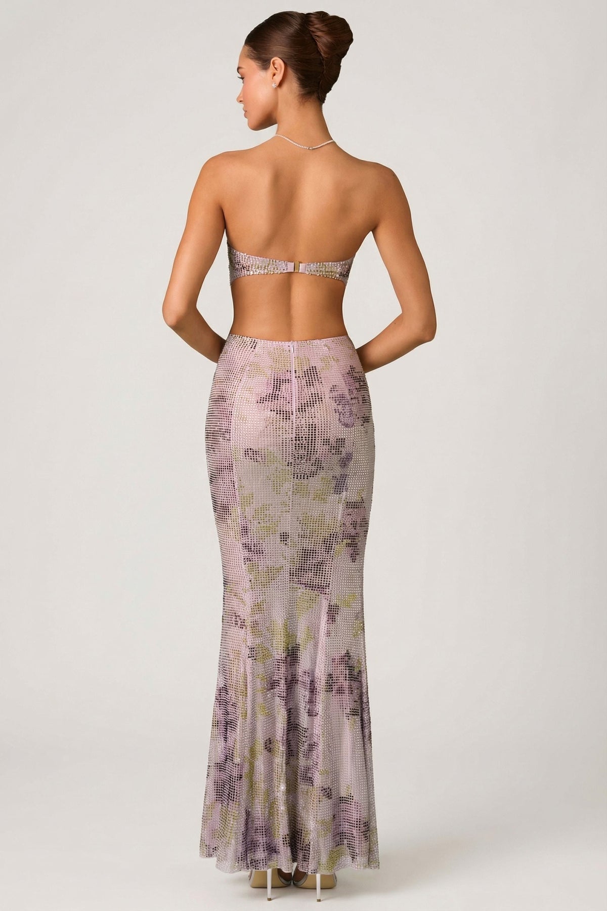 Belavie Lucienna Embellished Cut-Out Fishtail Maxi Dress in Lilac