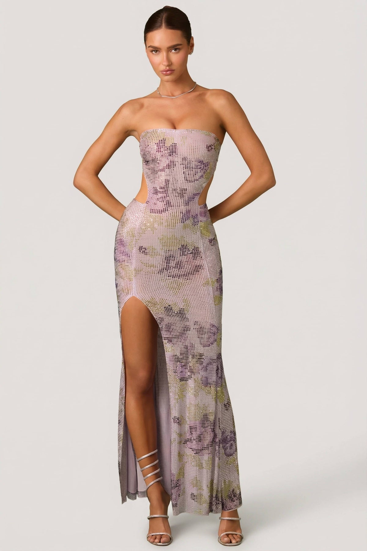 Belavie Lucienna Embellished Cut-Out Fishtail Maxi Dress in Lilac