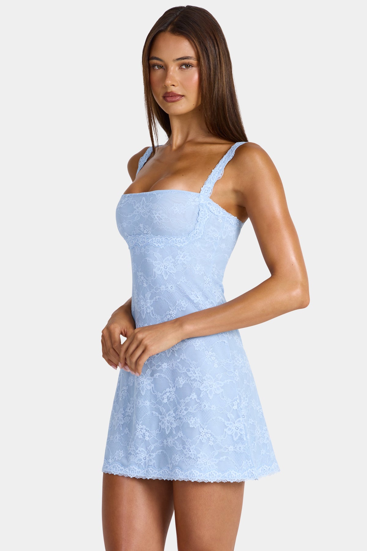 Belavie Annise Lace Mini Dress in Arctic Blue