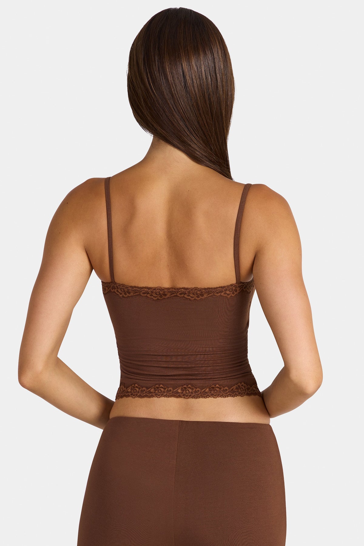 Belavie Arne Modal Lace-Trim Peekaboo Tank Top in Cocoa Brown