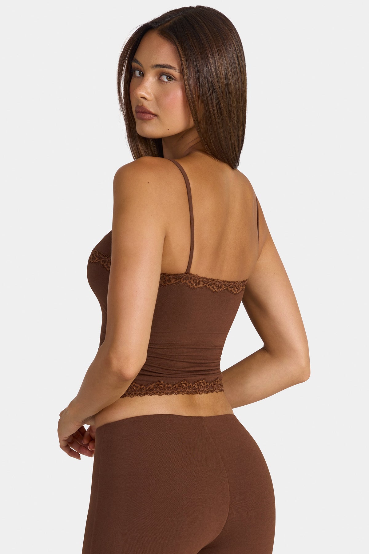 Belavie Arne Modal Lace-Trim Peekaboo Tank Top in Cocoa Brown