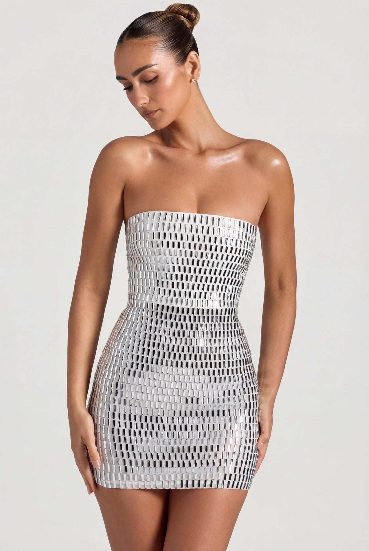 Belavie Aurore Embellished Bandeau Mini Dress in White