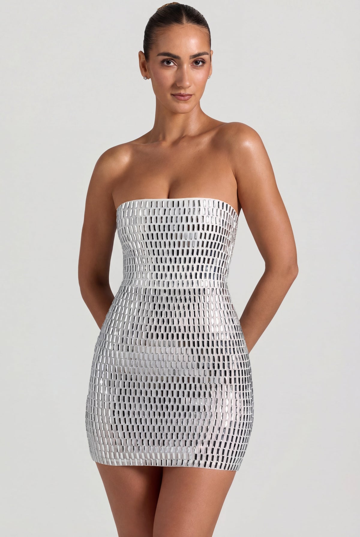 Belavie Aurore Embellished Bandeau Mini Dress in White