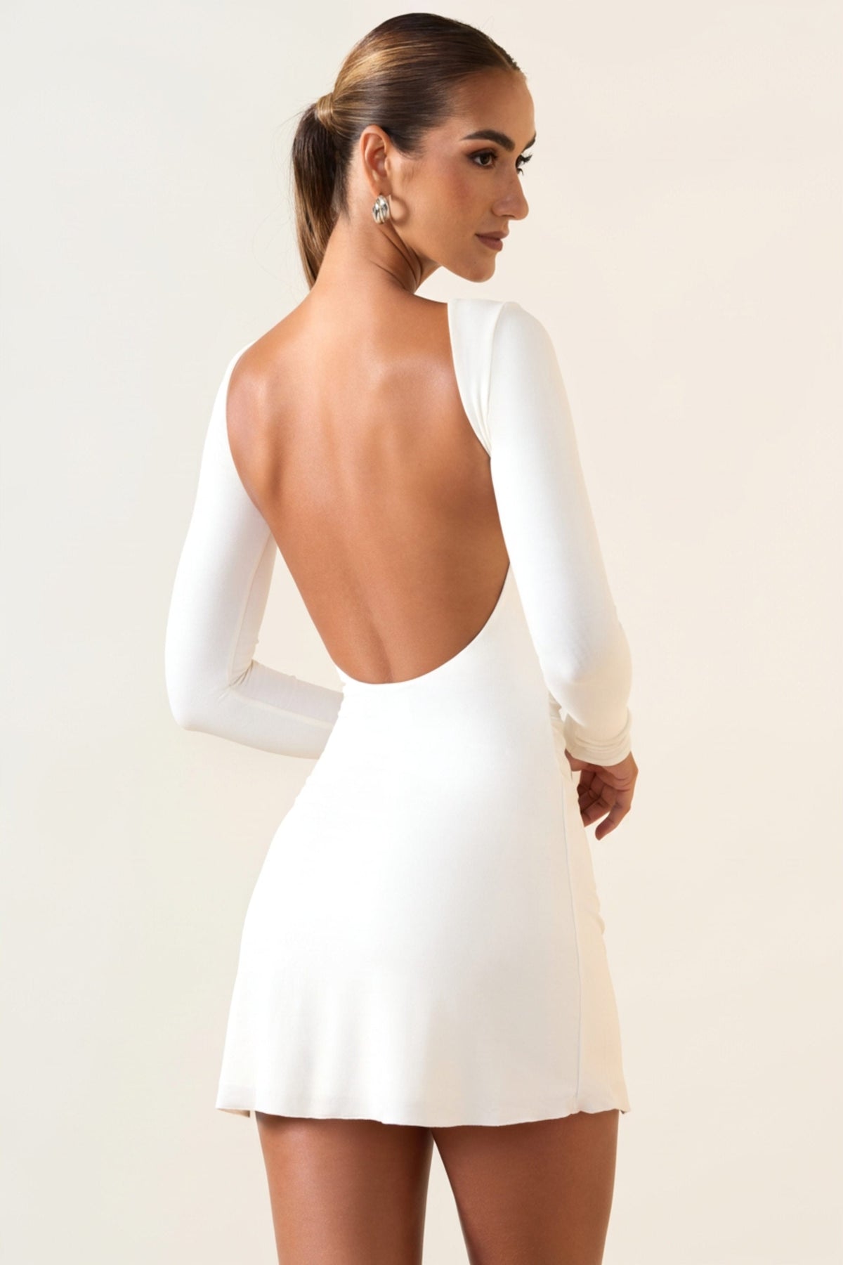 Belavie Brenne Modal Ruched Open-Back Mini Dress in White