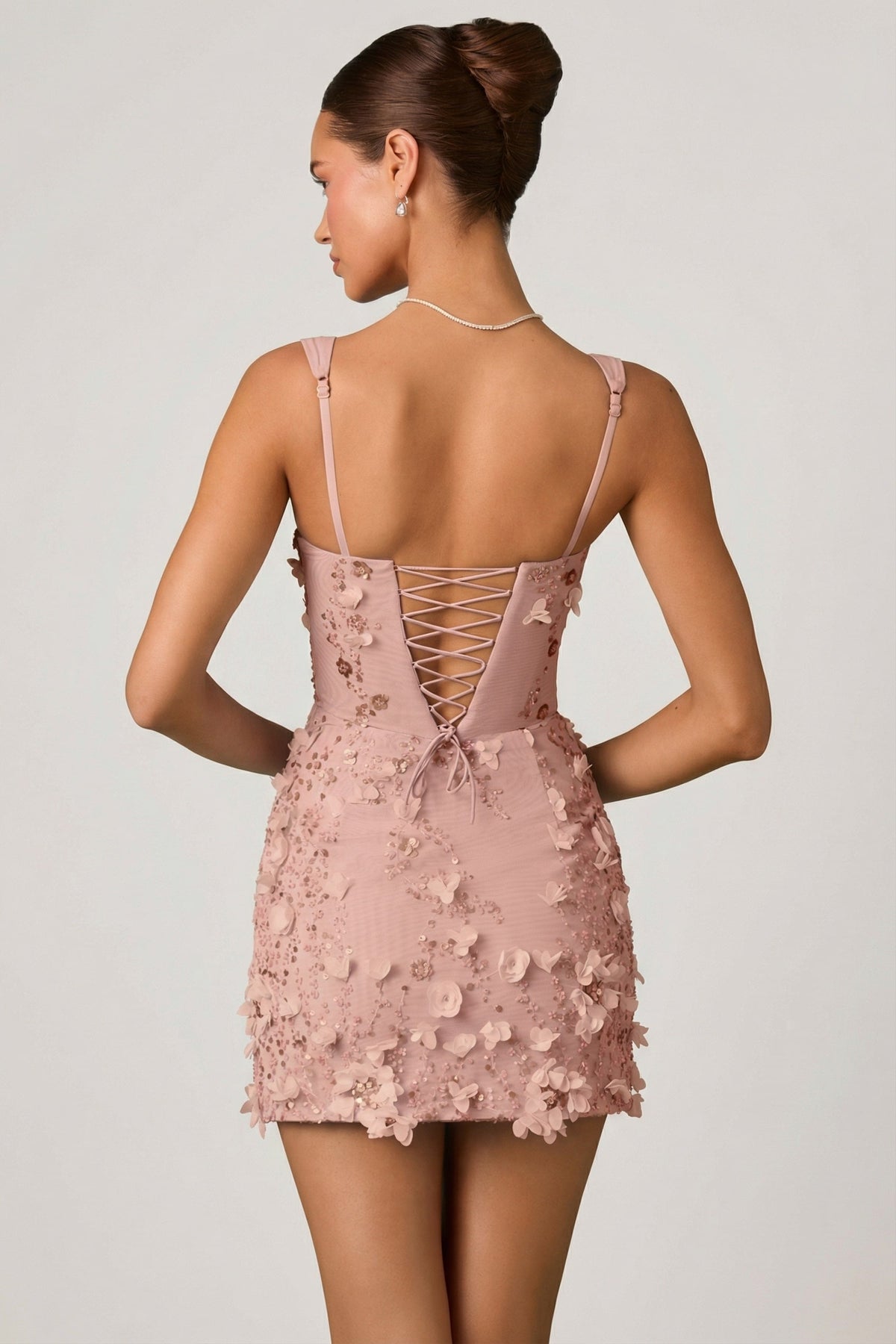 Belavie Brier Embellished Appliqué Corset Mini Dress in Dusty Rose