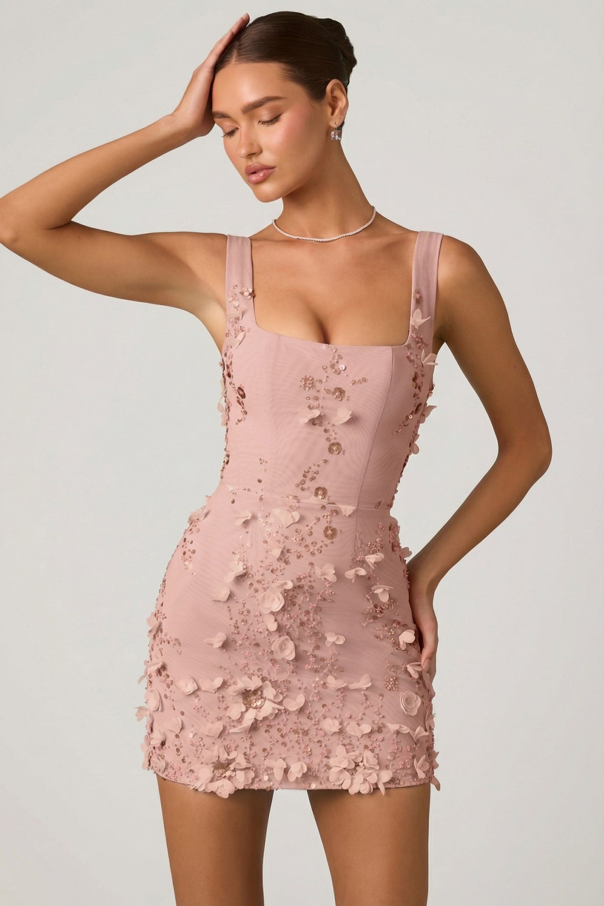 Belavie Brier Embellished Appliqué Corset Mini Dress in Dusty Rose