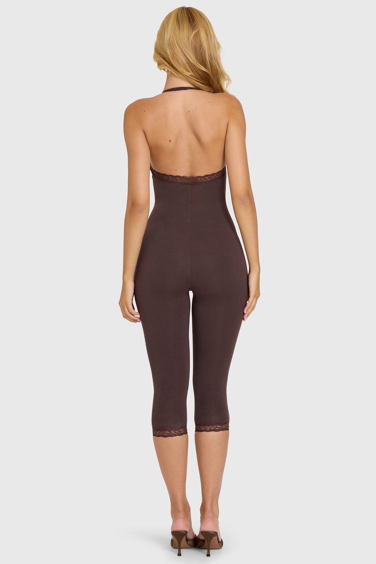 Belavie Calle Modal Lace-Trim Capri Jumpsuit in Chocolate