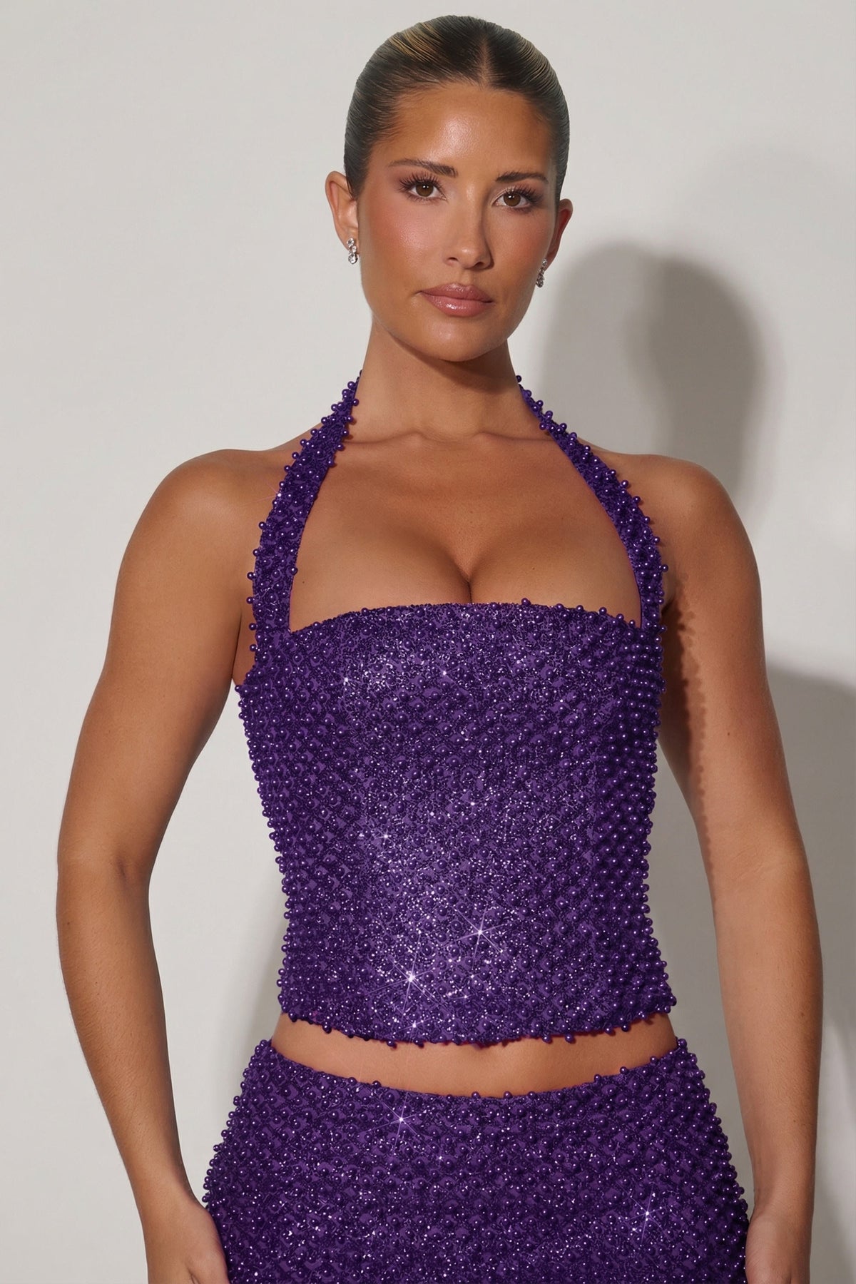 Belavie Caralia Embellished Halterneck Corset Top in Purple