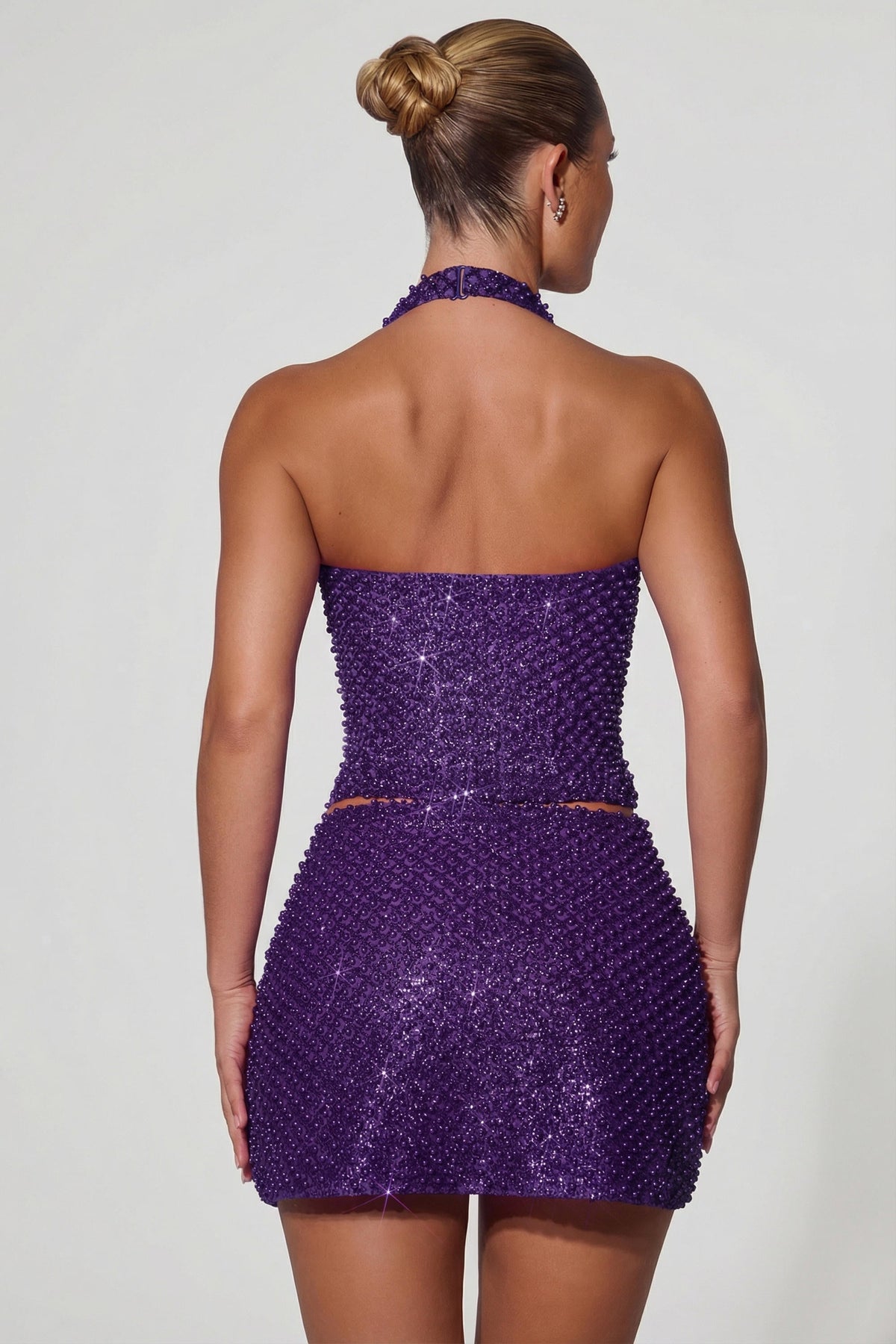 Belavie Caralia Embellished Halterneck Corset Top in Purple