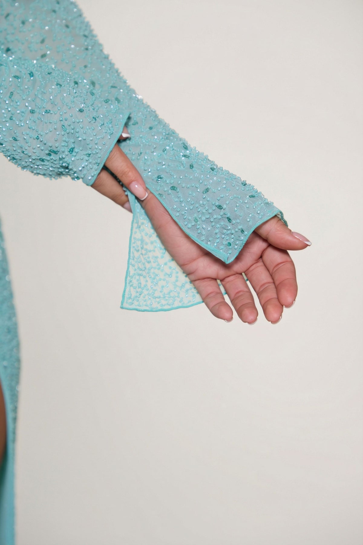 Belavie Champal Embellished Cowl Neck Maxi Dress in Aquamarine