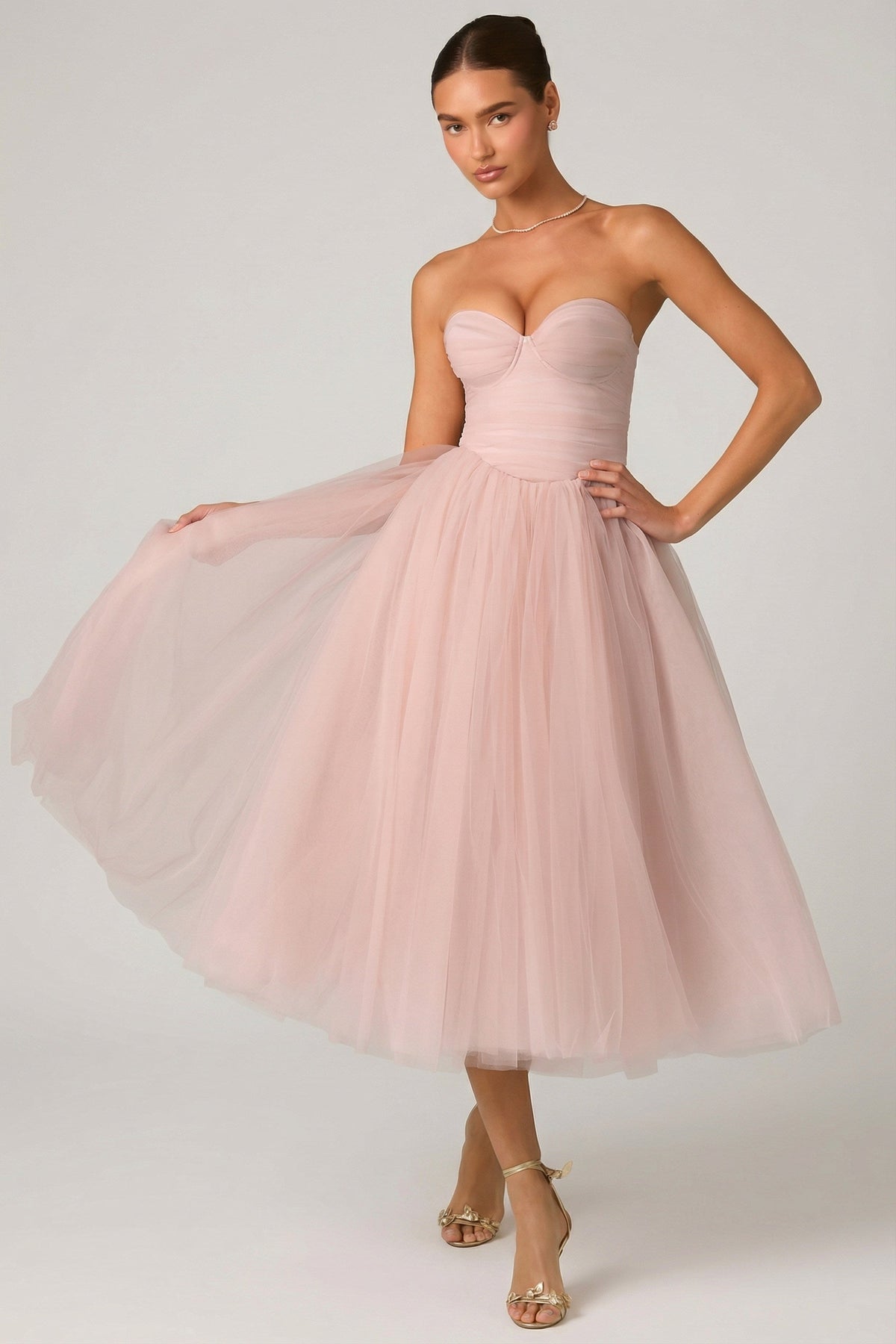 Belavie Cindi Tulle Corset Midaxi Dress in Dusty Rose