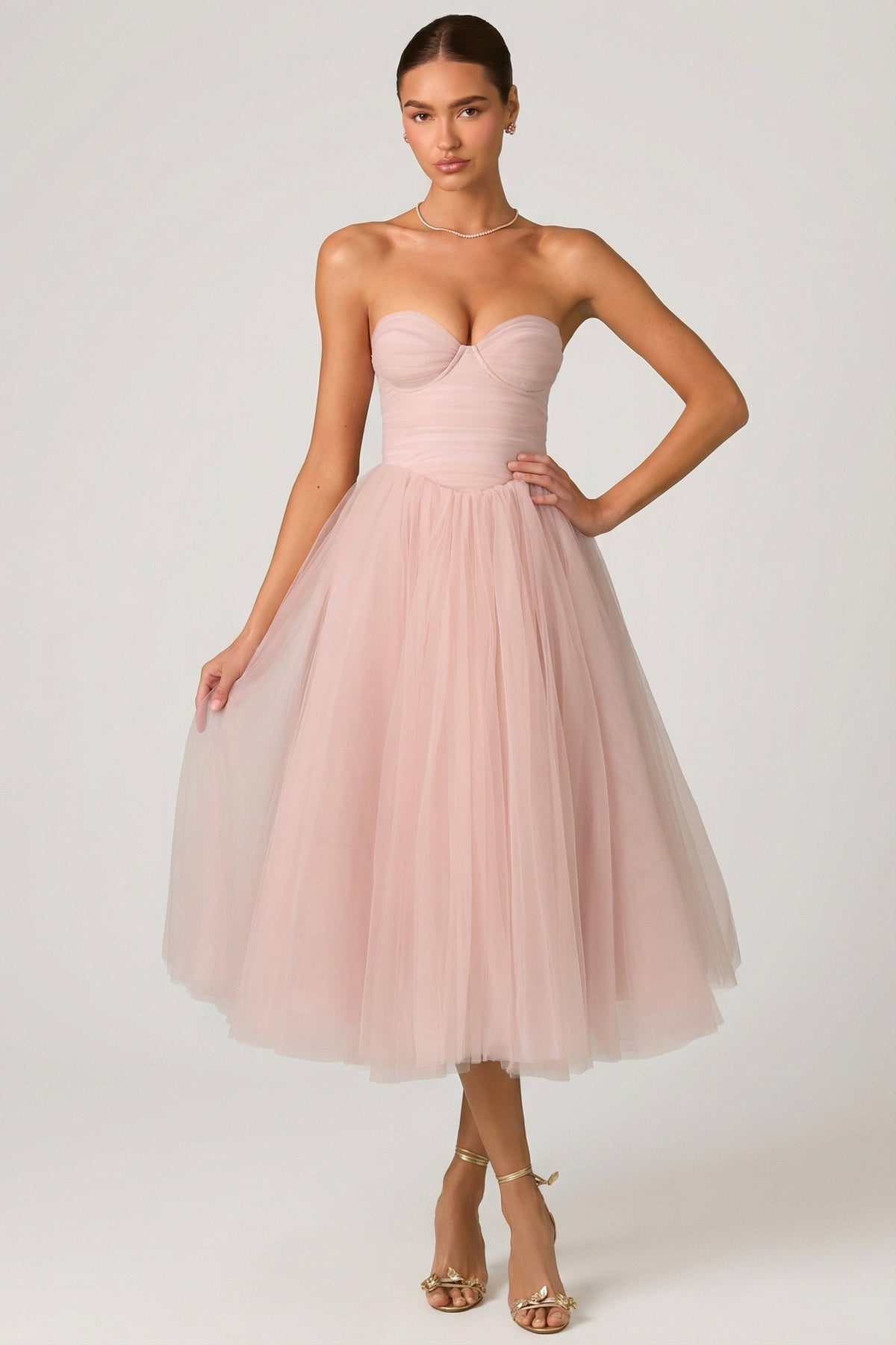 Belavie Cindi Tulle Corset Midaxi Dress in Dusty Rose