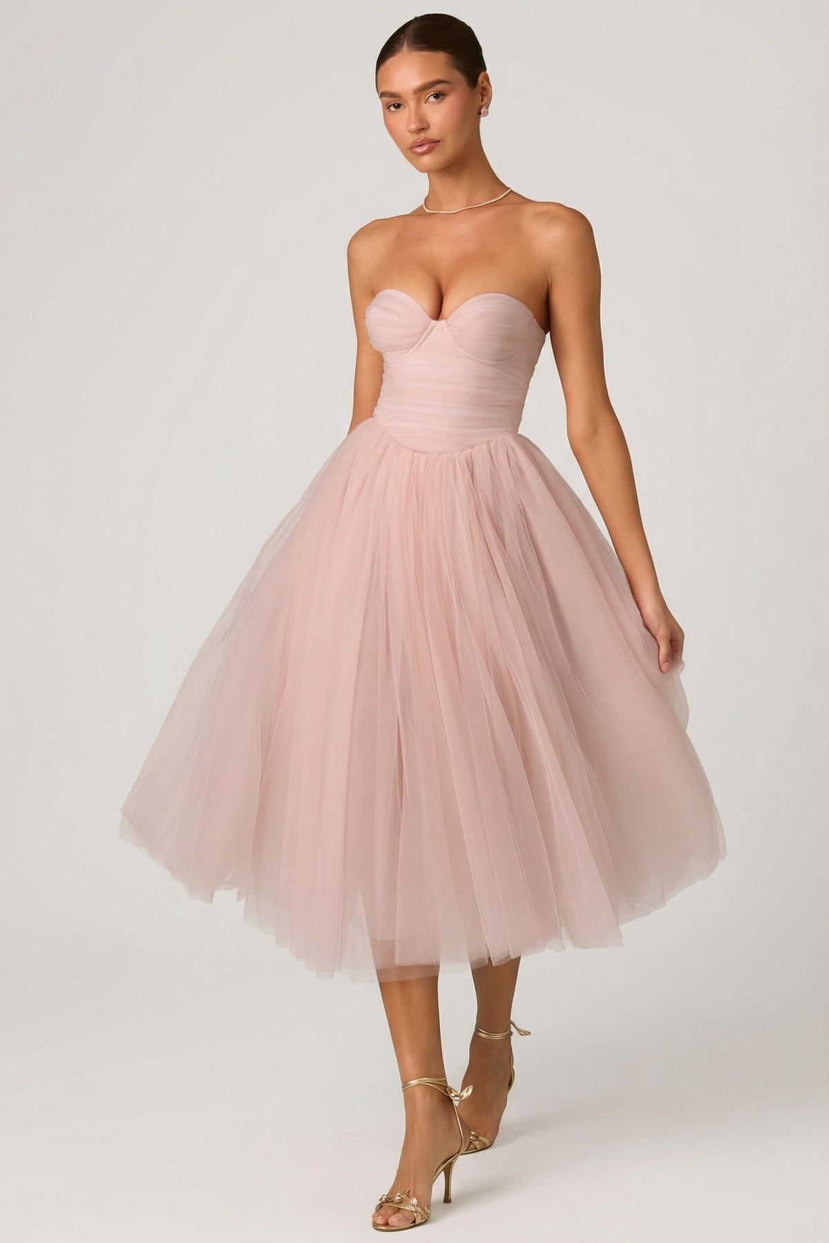 Belavie Cindi Tulle Corset Midaxi Dress in Dusty Rose