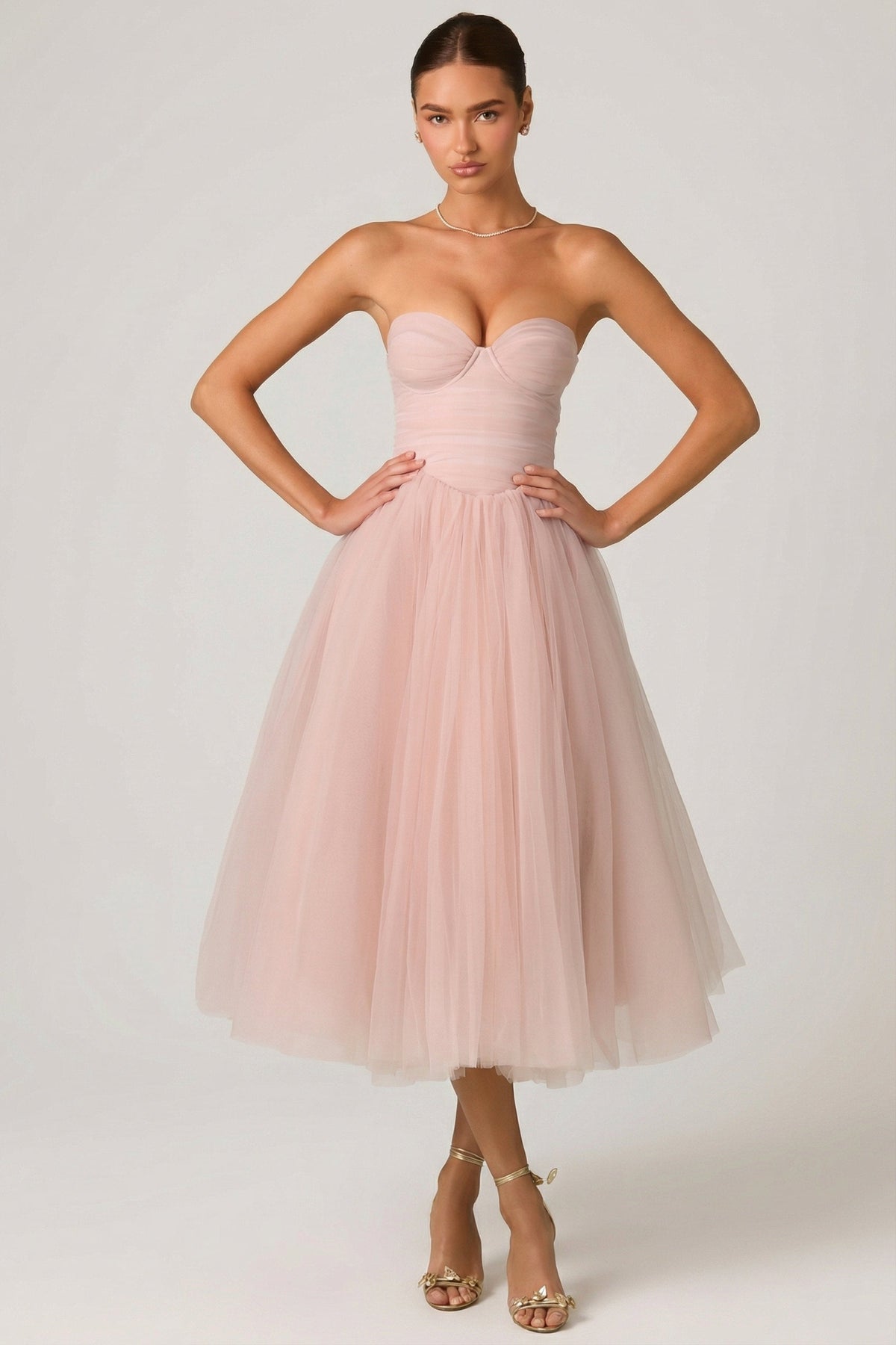Belavie Cindi Tulle Corset Midaxi Dress in Dusty Rose