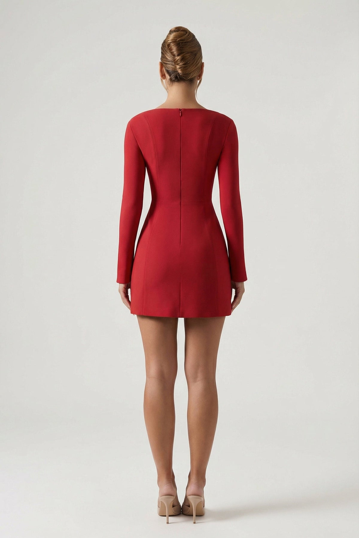 Belavie Corinna Sweetheart-Neck Long-Sleeve A-Line Mini Dress in Red
