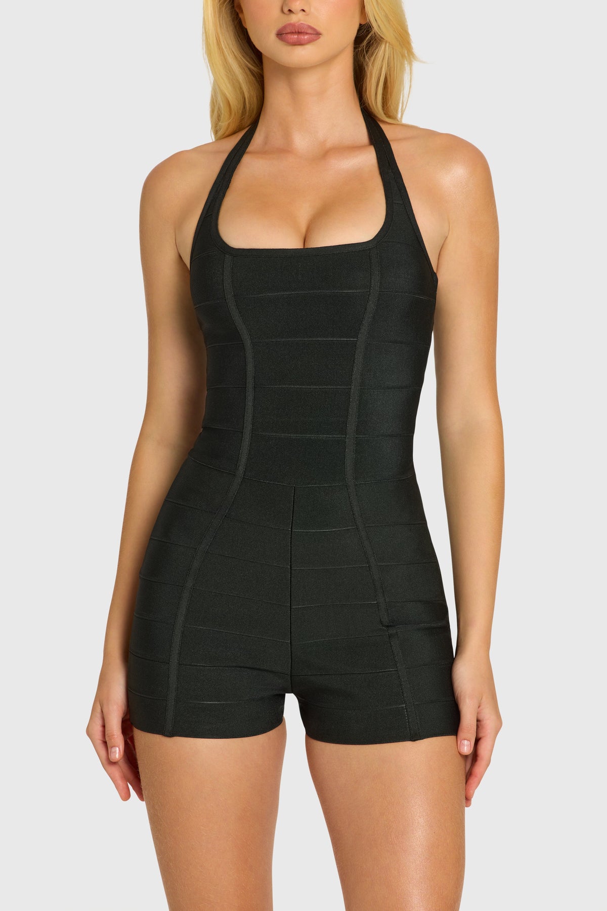 Belavie Dalie Bandage Halterneck Playsuit in Black