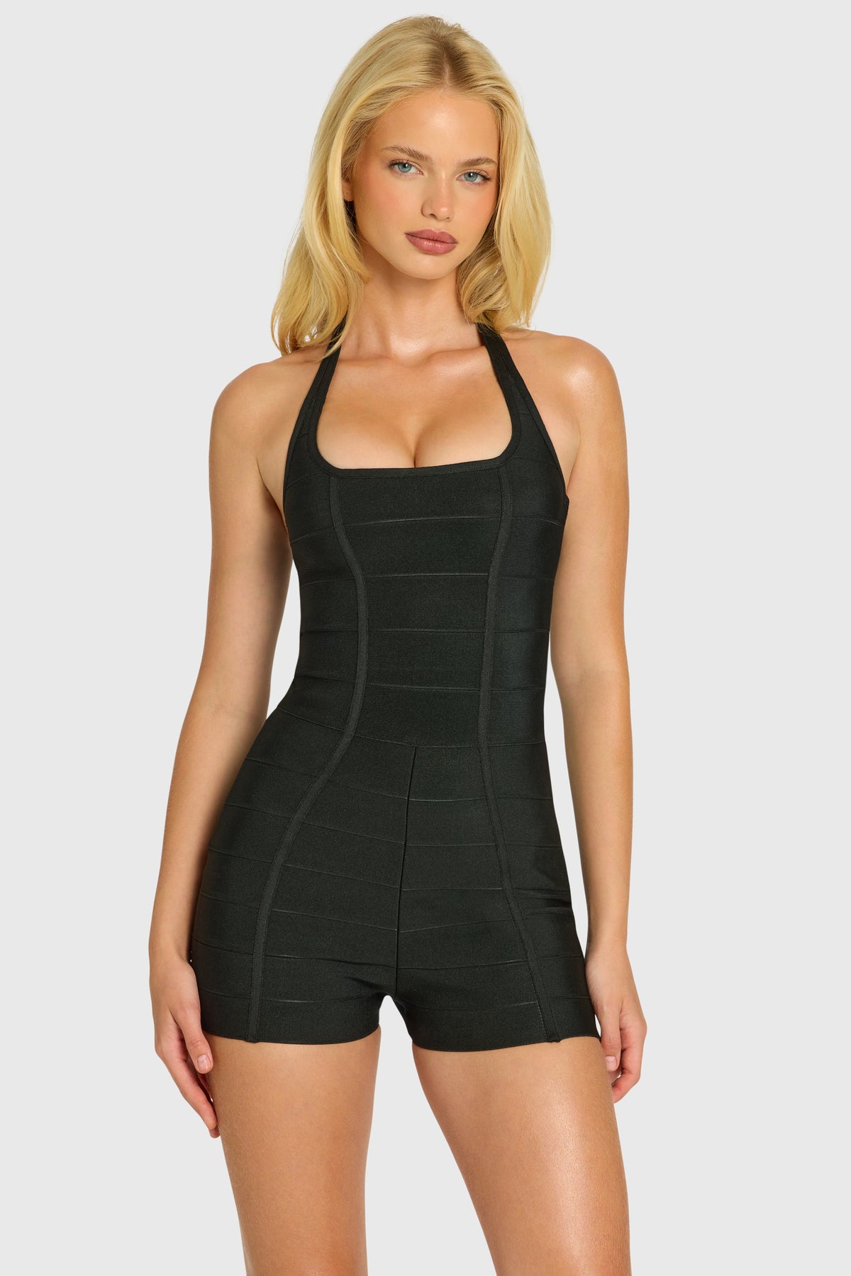Belavie Dalie Bandage Halterneck Playsuit in Black