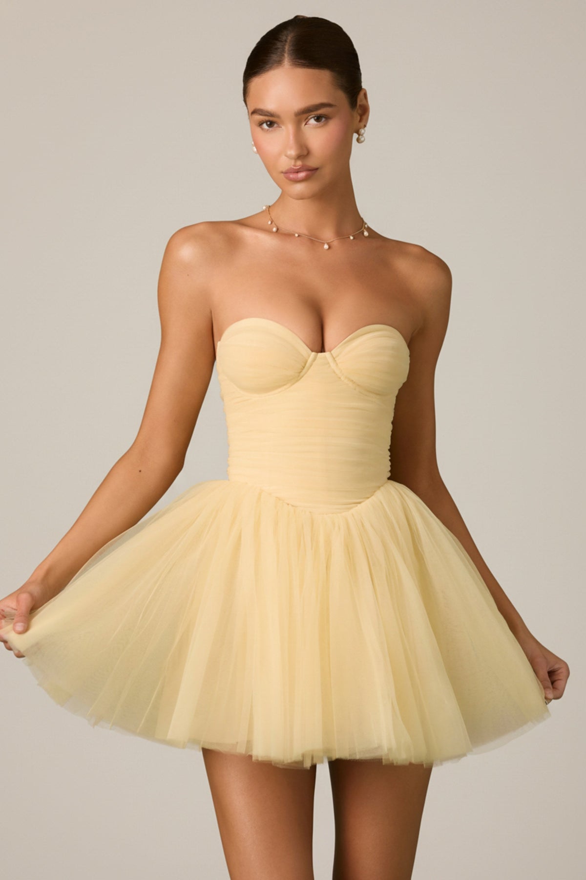 Belavie Dottia Tulle Corset Mini Dress in Yellow