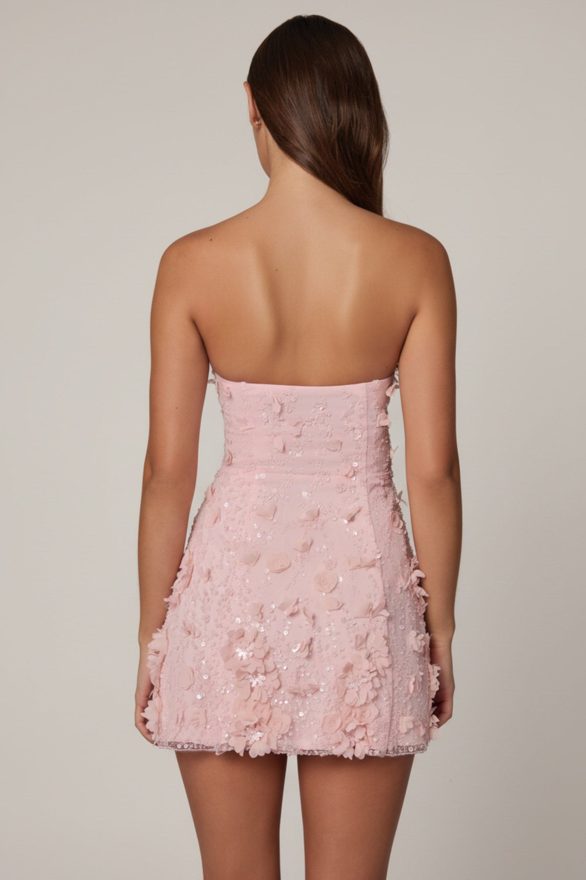 Belavie Edite Embellished Bandeau A-line Mini Dress in Ballet Pink