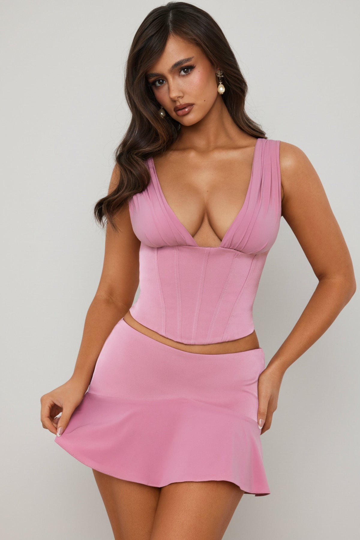 Belavie Elane Mid-Rise Godet A-Line Mini Skirt in Mauve