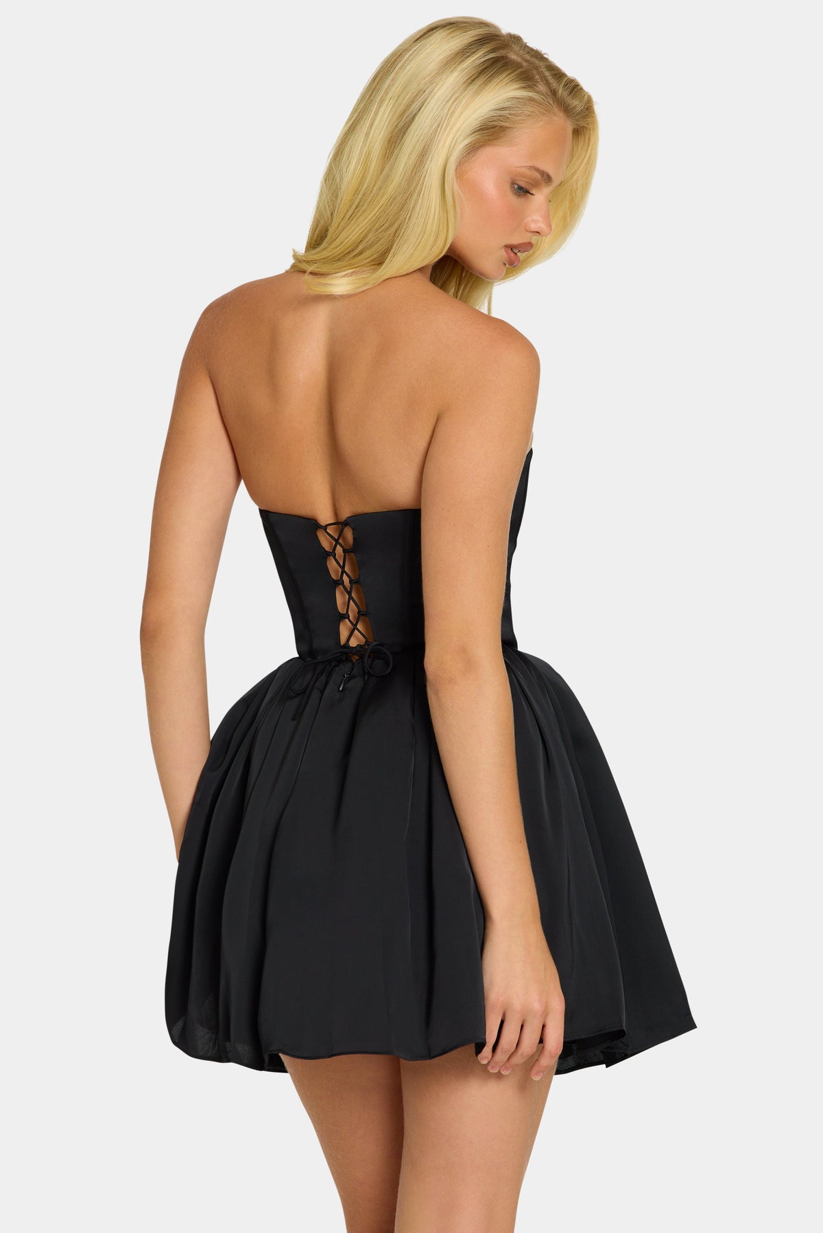 Belavie Emelina Corset Tulle Mini Dress in Jet Black