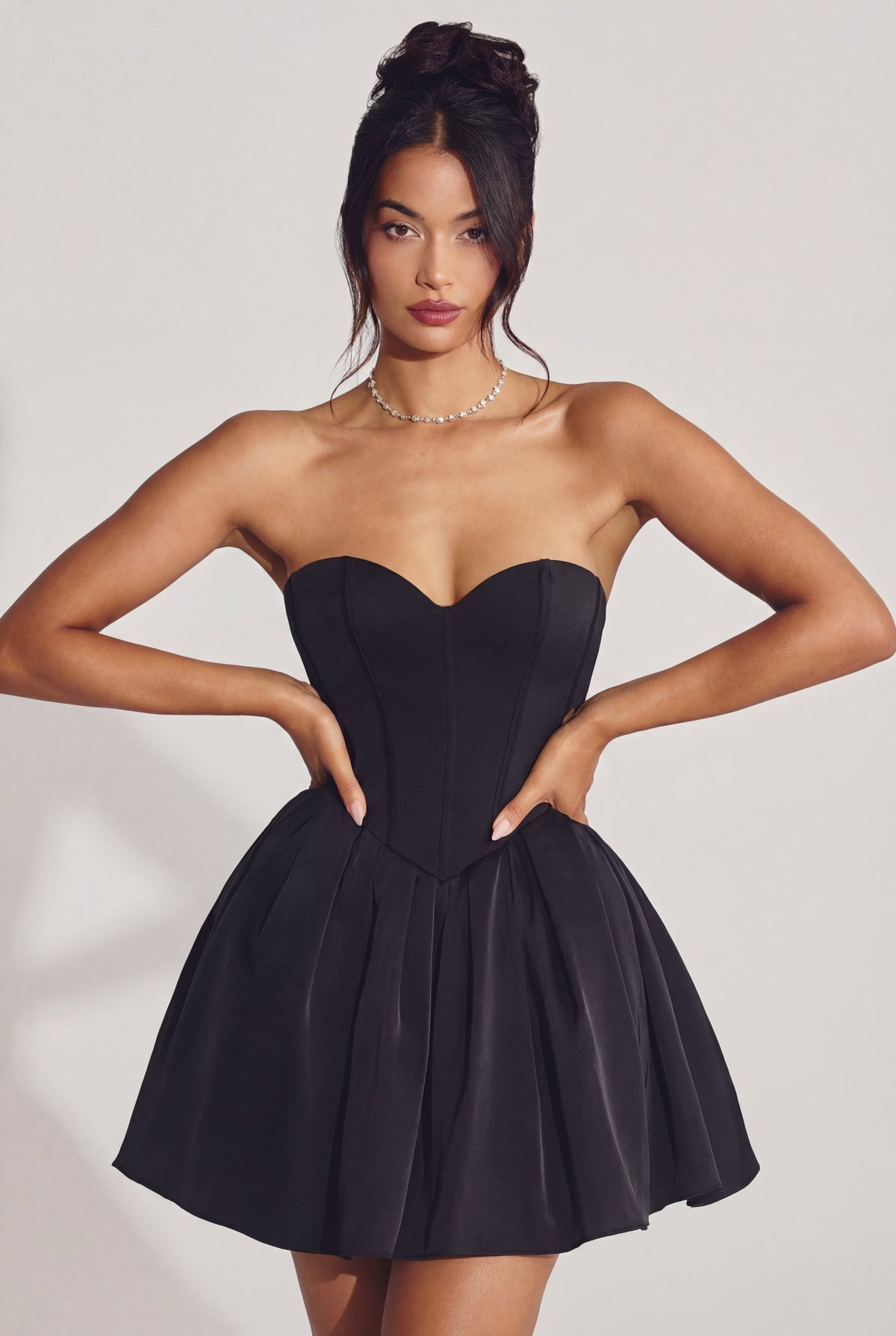Belavie Emelina Corset Tulle Mini Dress in Jet Black