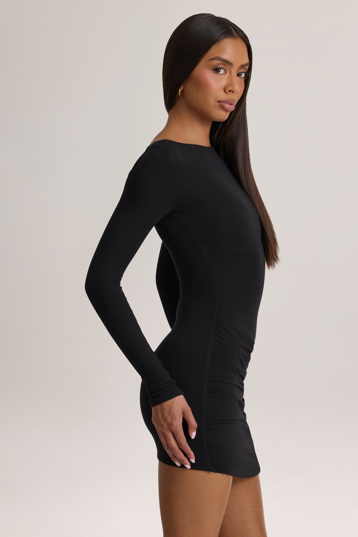 Belavie Eske Modal Long-Sleeve Mini Dress in Black