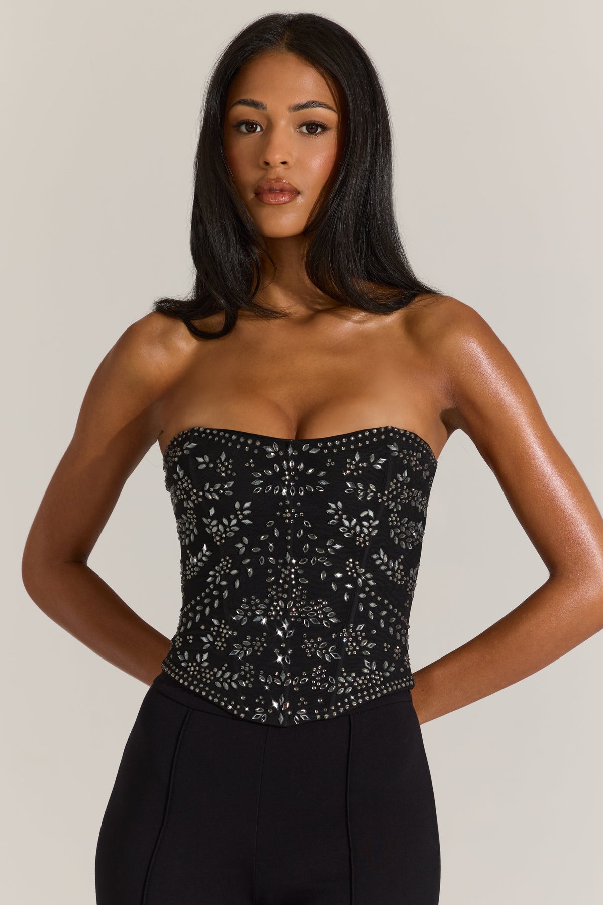 Belavie Freje Embellished Corset Top in Black