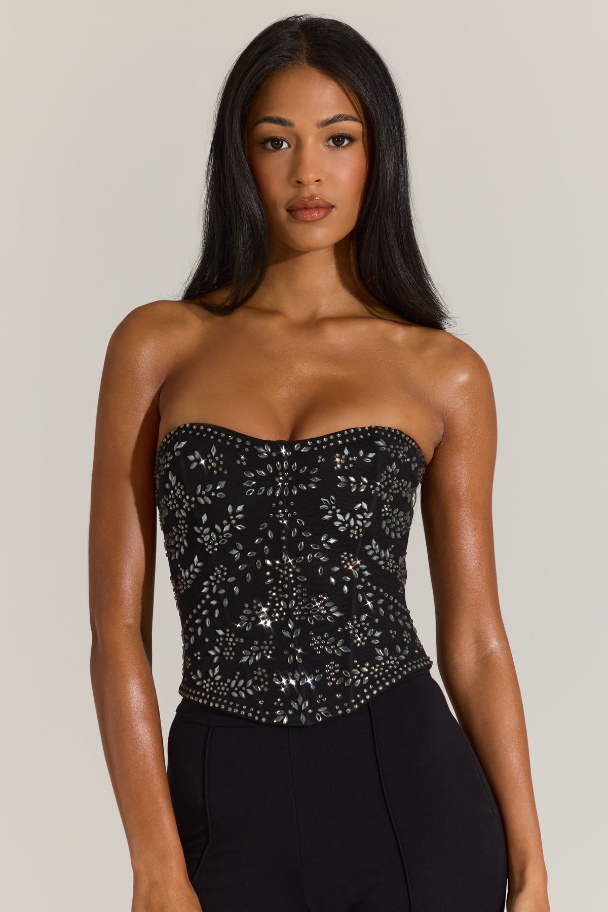 Belavie Freje Embellished Corset Top in Black